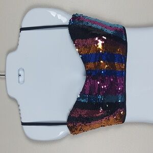 Sequin Cropped Top Bralette Elsie & Fred Colorful Stripe Festival Concert Small